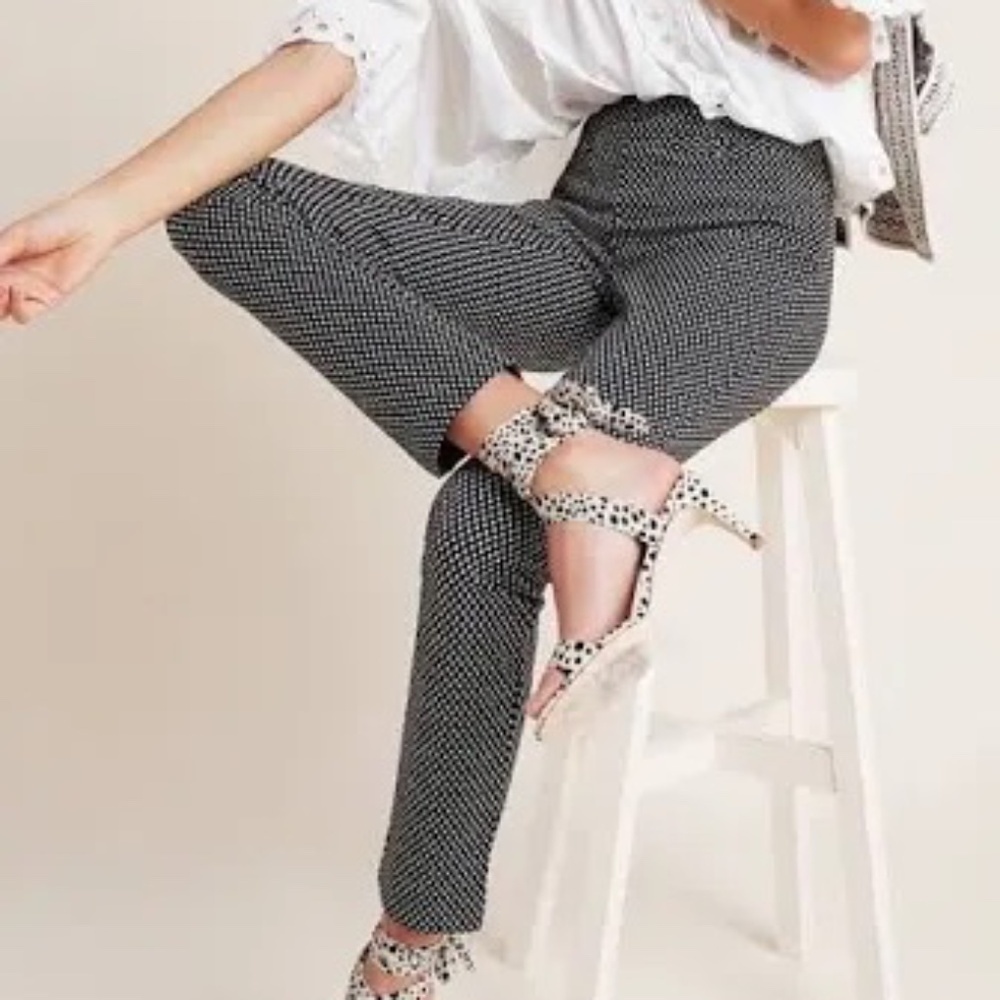 NWT Anthropologie Essential Slim Black and White Trouser Pants Size 2P